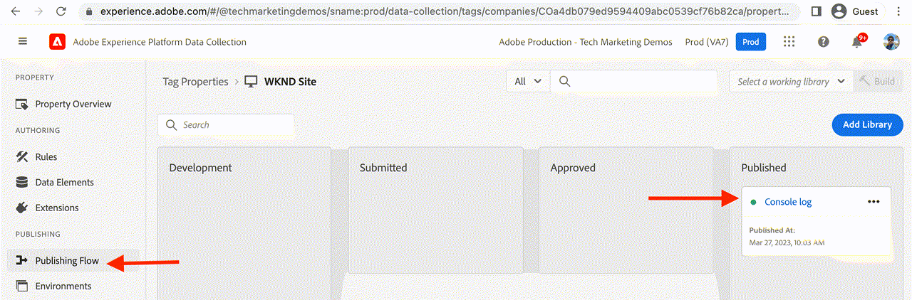 Published library in the publishing flow