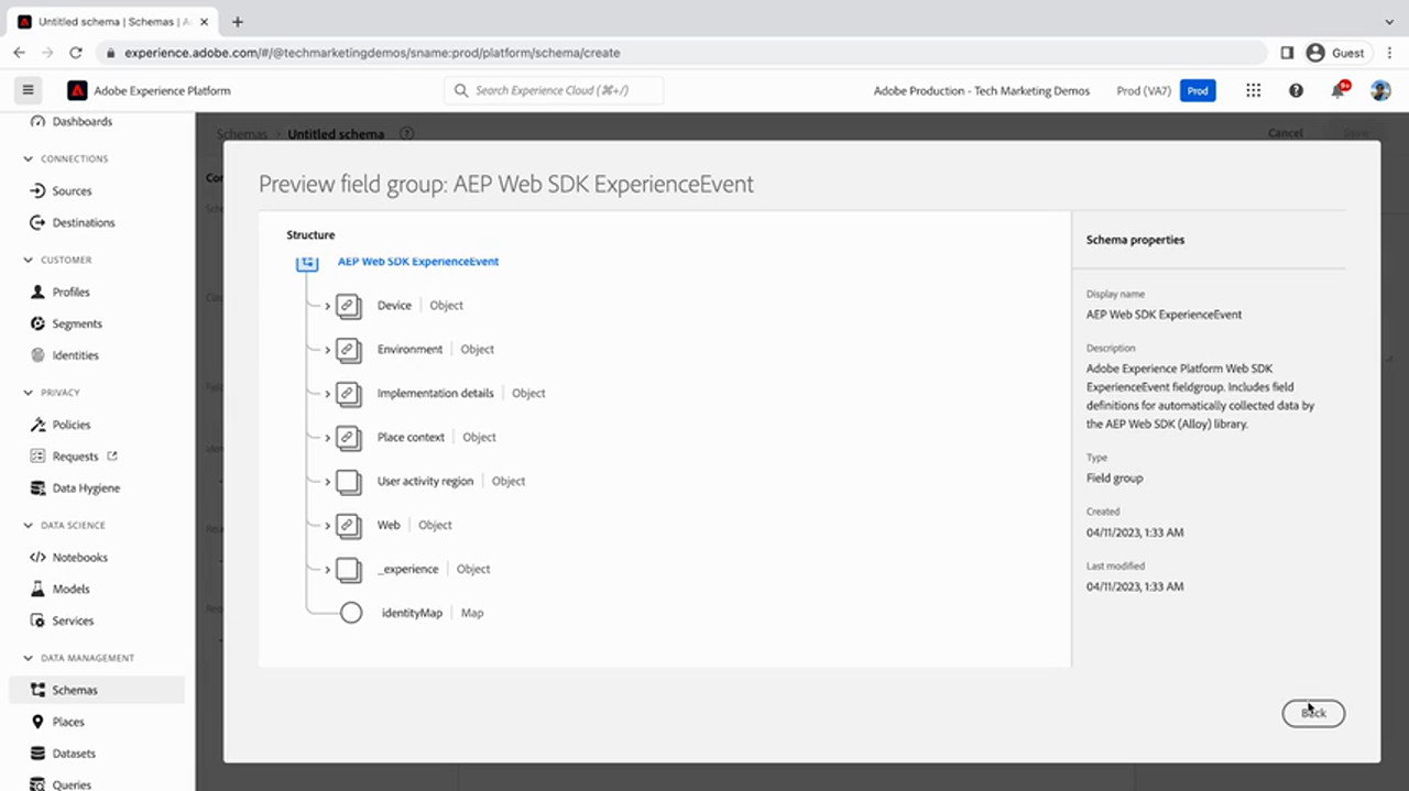 Preview of the AEP Web SDK ExperienceEvent field group