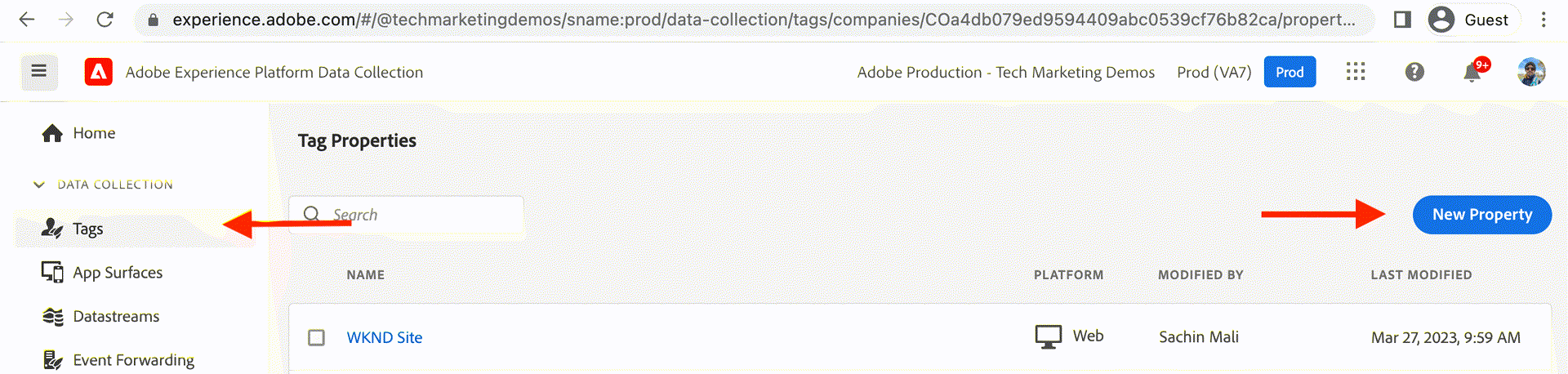Tags property list