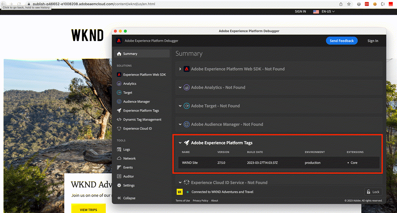 Tag property detail showing environments