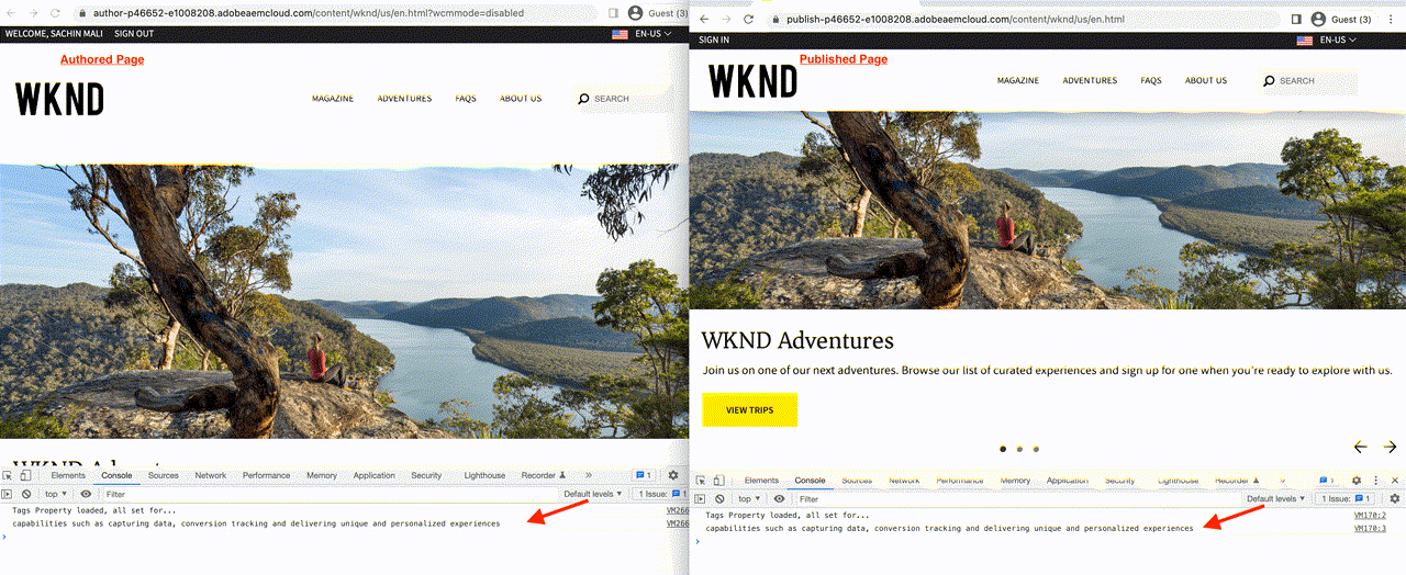Tag property applied on author and publish pages