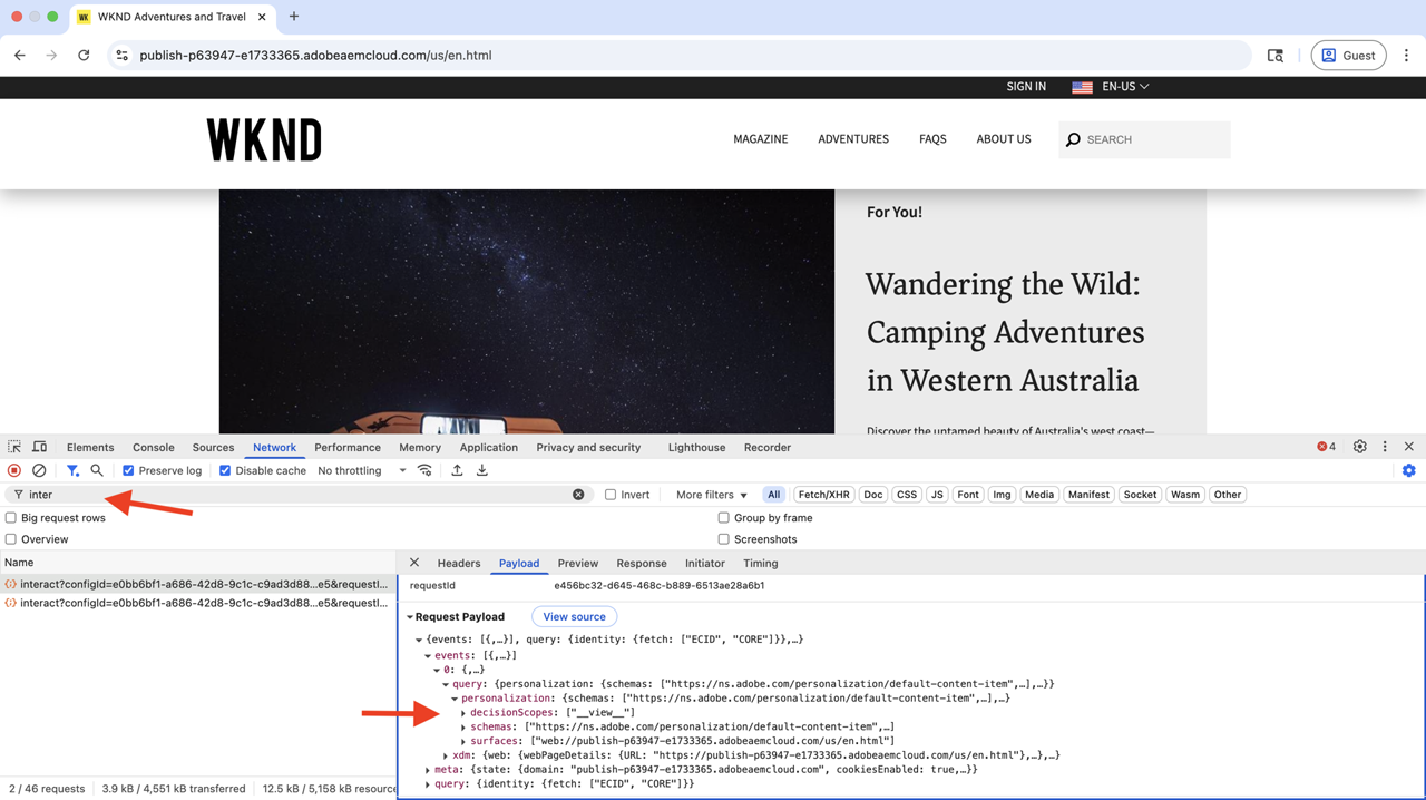 Network request to the Edge Network with XDM payload
